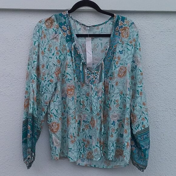 Gaevet Women's Blouse Boho Print Viscose Peasant Med New with Tags - Picture 7 of 8